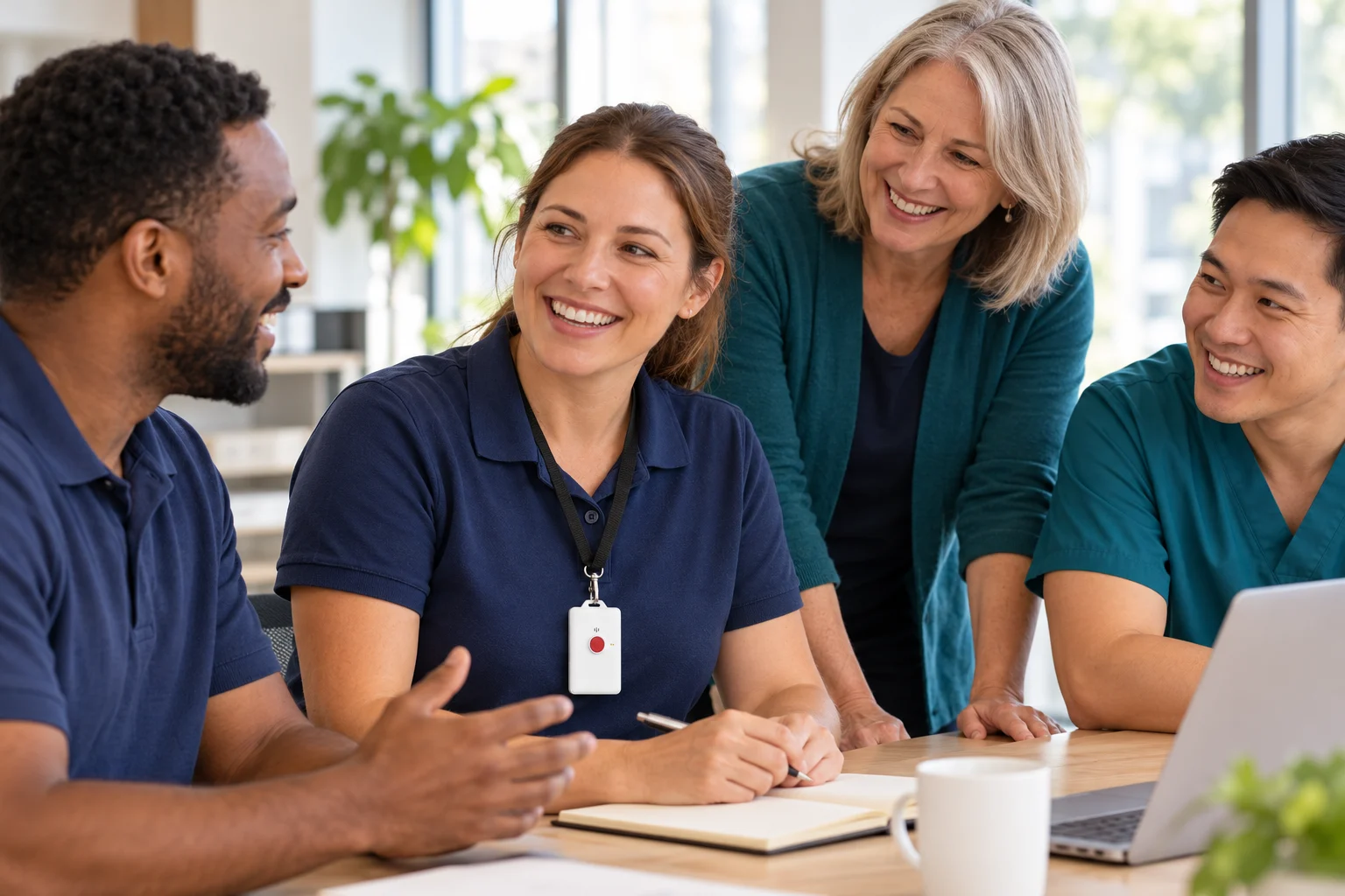 Health and technology colleagues in conversation